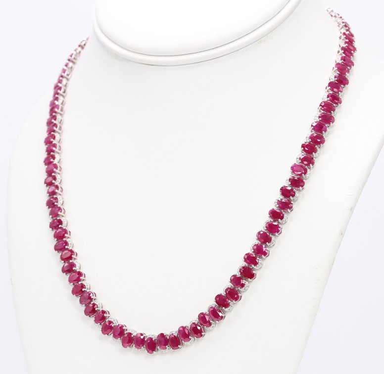 Oscar Friedman Platinum Ruby Diamond Necklace