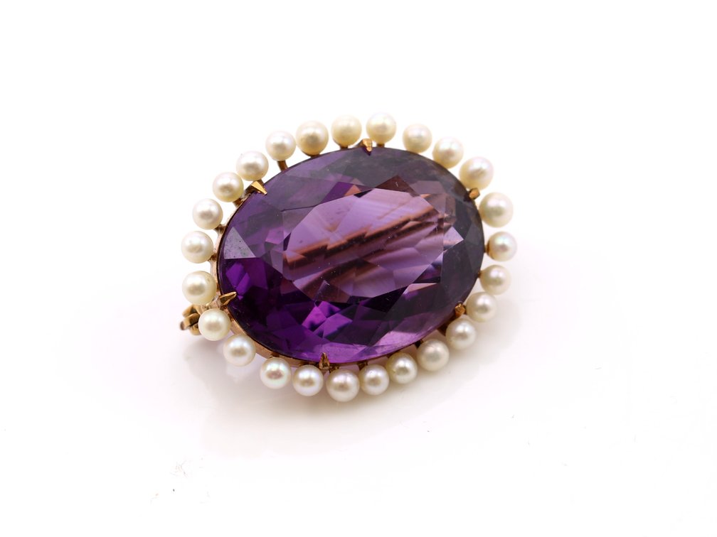 14k YG Amethyst Pearl Brooch