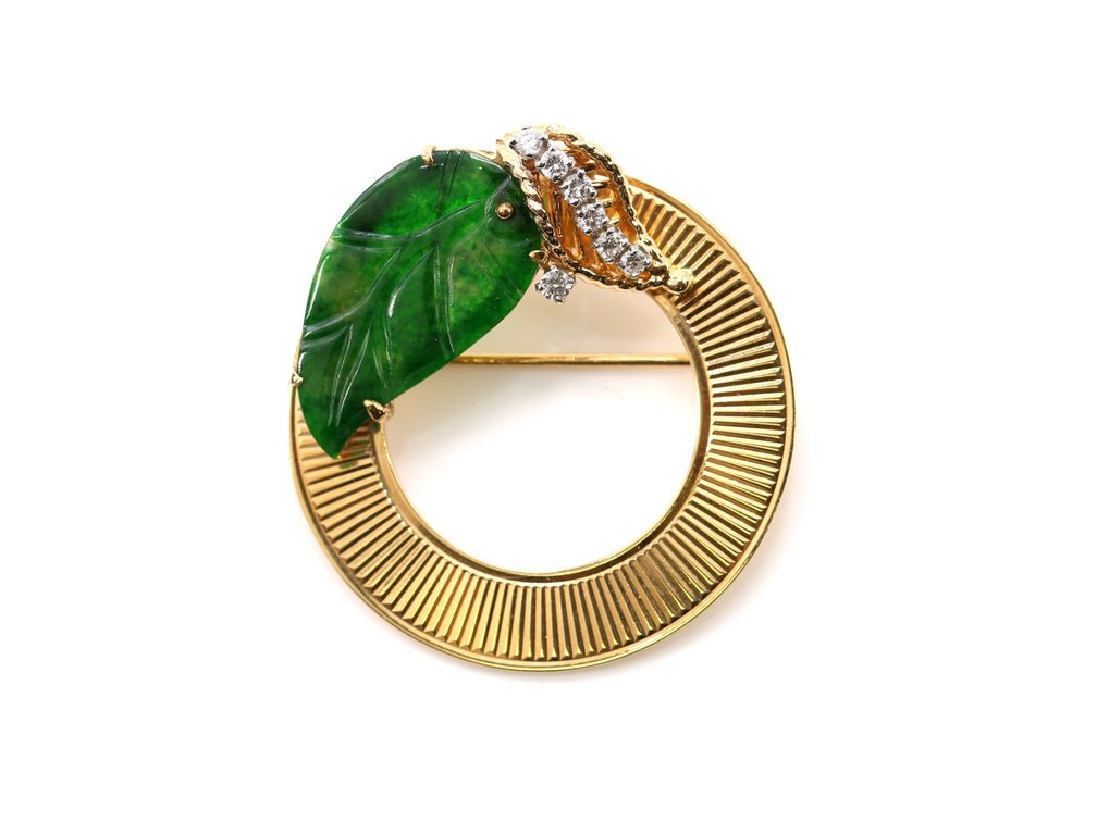 14k YG Jade Pin