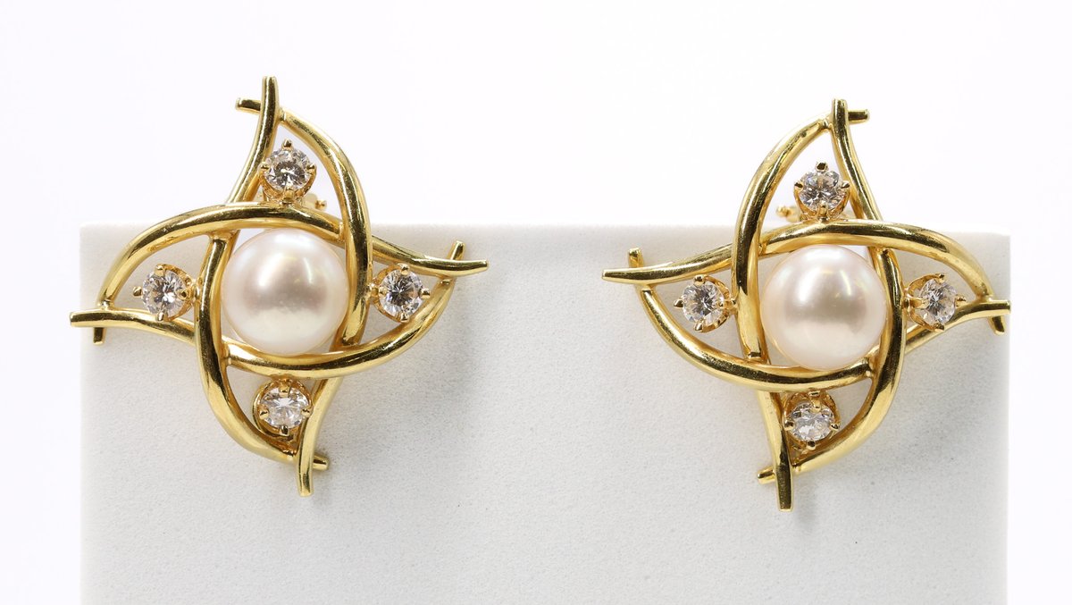 18k YG Pearl Diamond Earrings