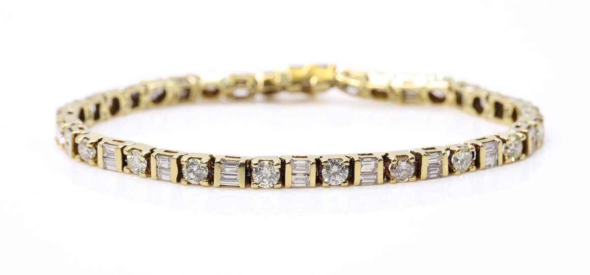 14k YG Diamond Tennis Bracelet, 6.8 CTW