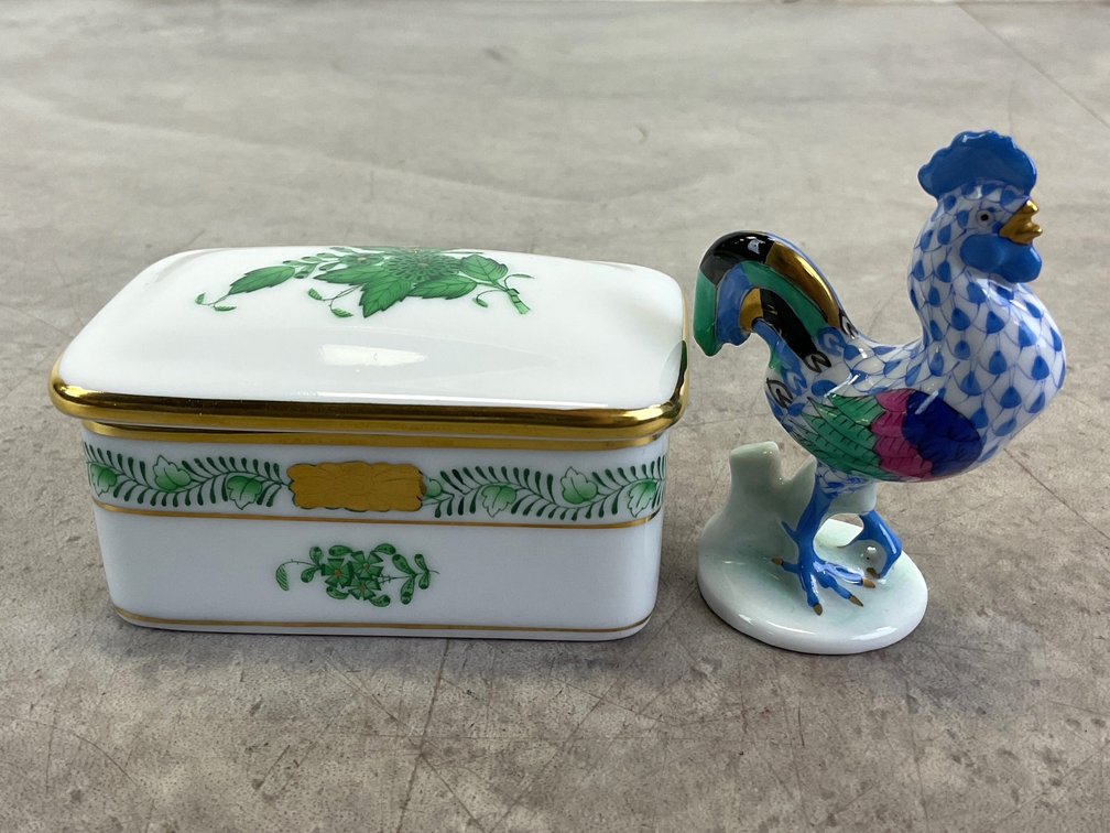 Herend Porcelain Box and Rooster Figurine
