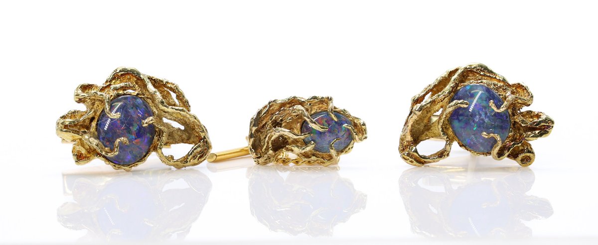 14k YG Opal Cufflinks and Tie Tack