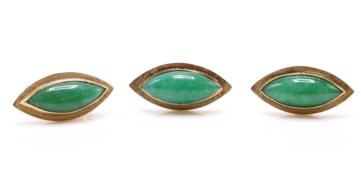 14k YG Jade Cufflinks and Tie Tack