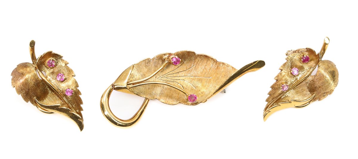 18k YG Ruby Earrings and Pin