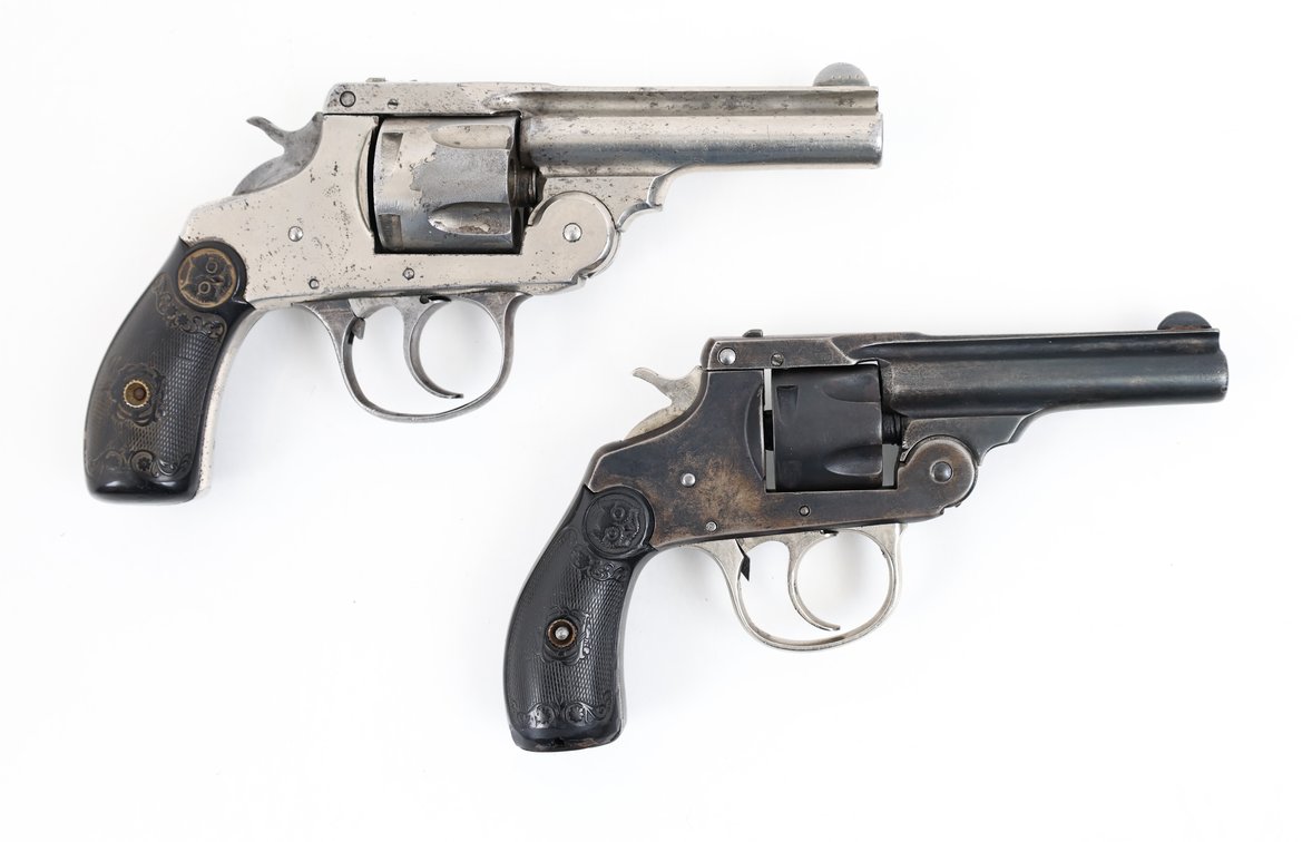 Lot Of 2 Antique Iver Johnson Arms & Cycle Works Double Action Revolvers & Book