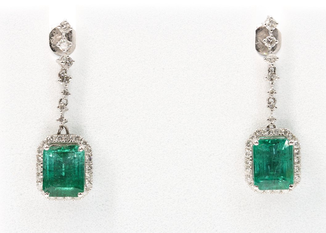 Platinum Emerald Diamond Earrings