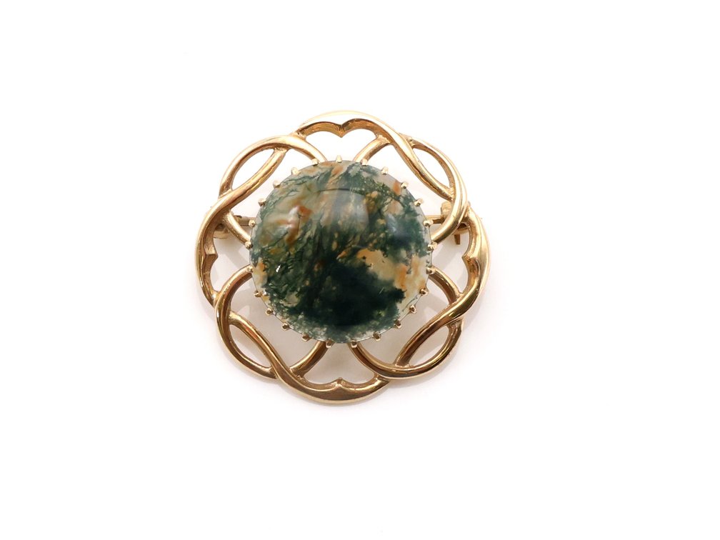 10k YG Moss Agate Pin