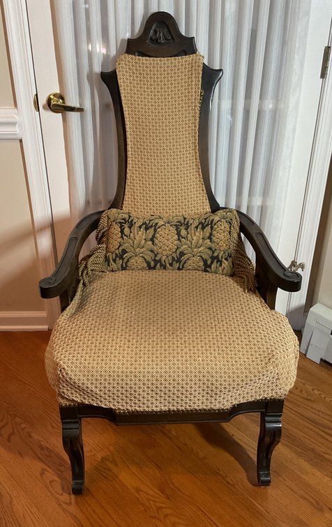 Upholstered Carved Wood Armchair