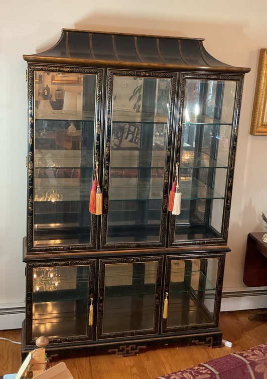 Chinoiserie Black Lacquer Display Cabinet