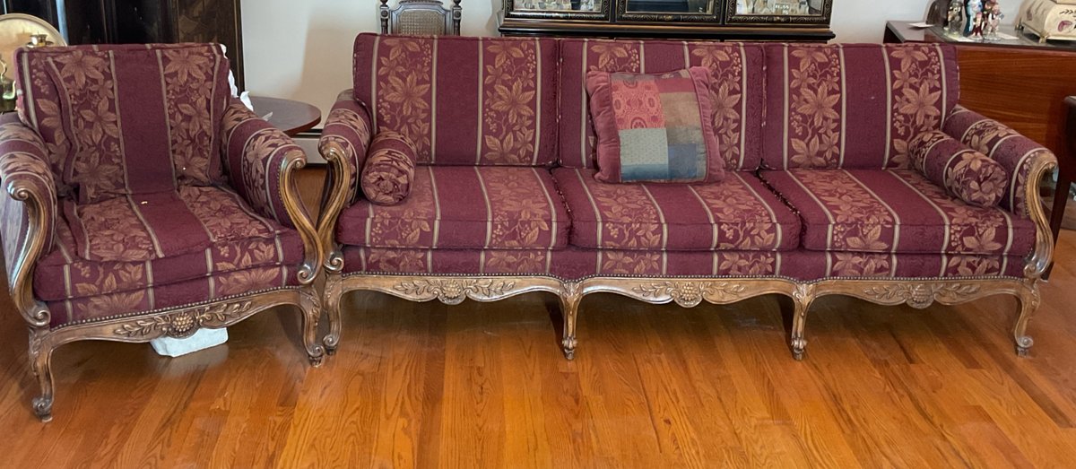 French Provincial Style Upholstered Sofa and Armchair