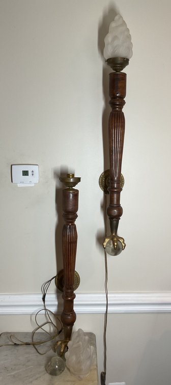 Carved Wood Ball and Claw Wall Sconces