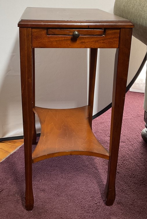 Inlaid Wooden Side Table with Pull-Out Tray