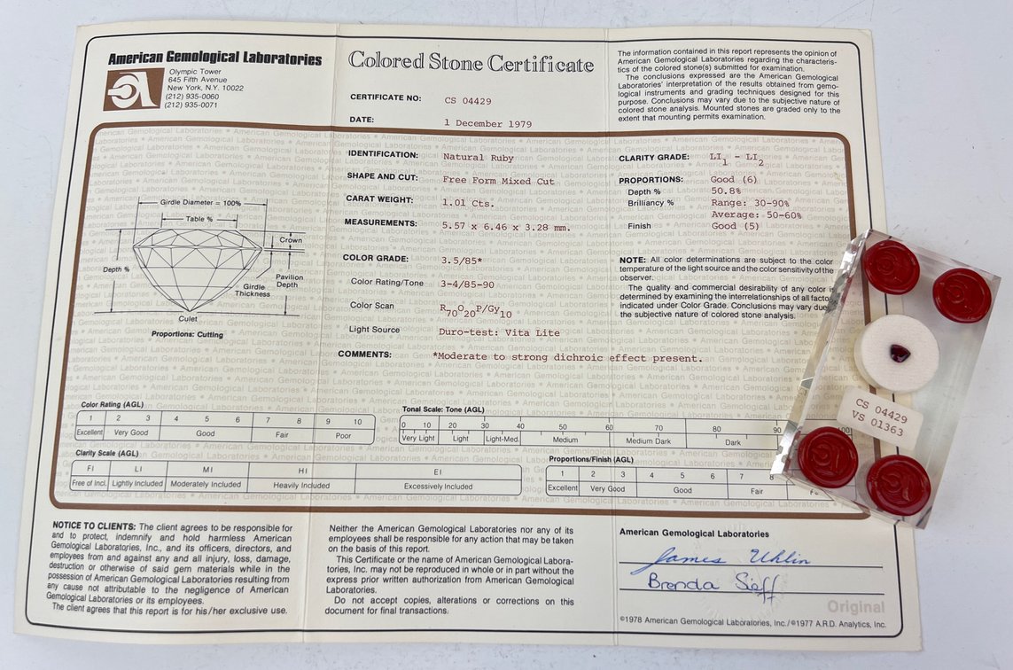 American Gemological Laboratories Certified Rubellite
