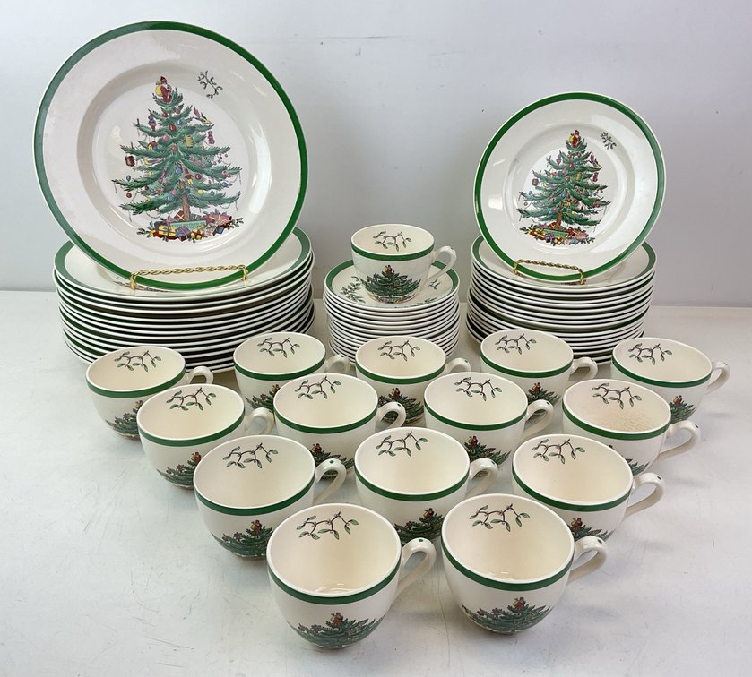Spode Christmas Tree Cups, Saucers, and Plates
