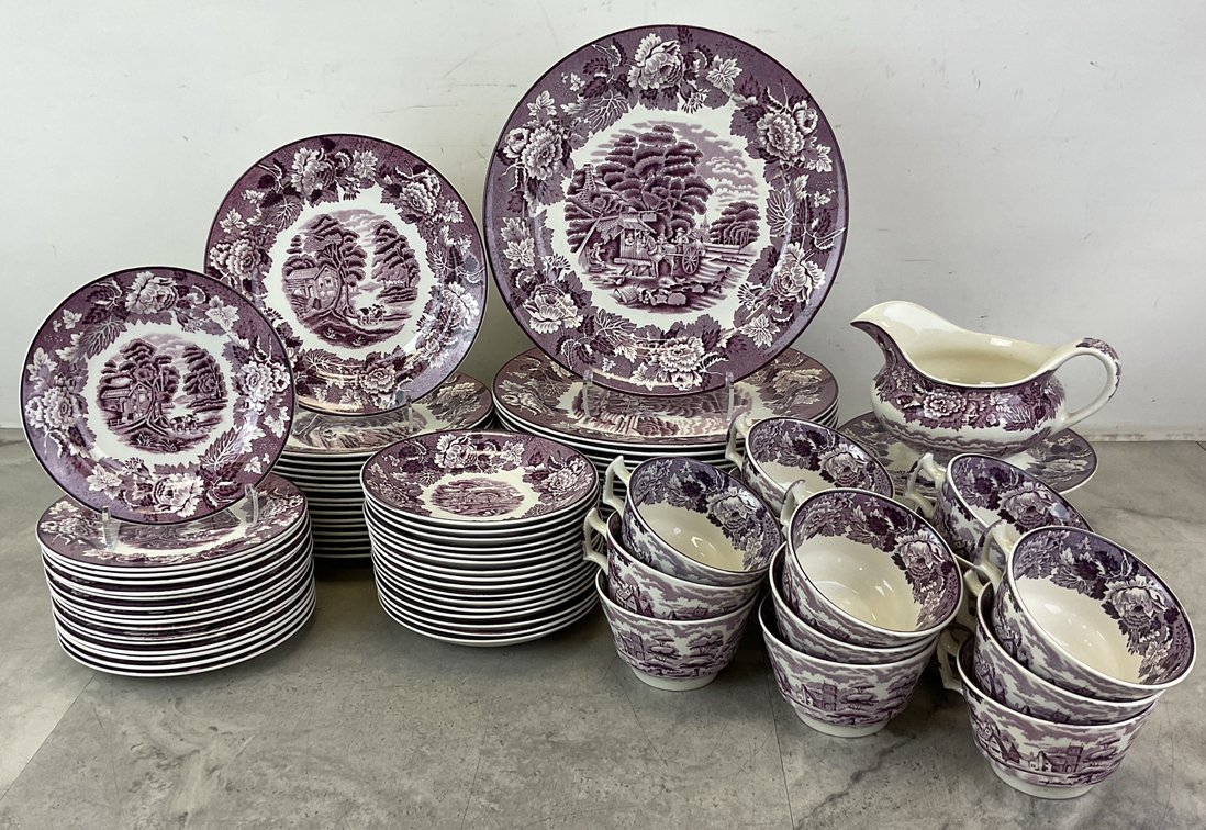 Enoch Woods English Scenery Purple Transferware Dinner Service