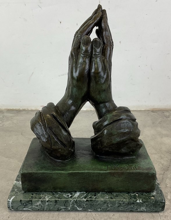 Alexis Rudier Foundry Bronze Sculpture of Praying Hands