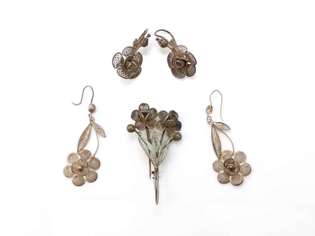 Sterling Silver Pin & Earrings