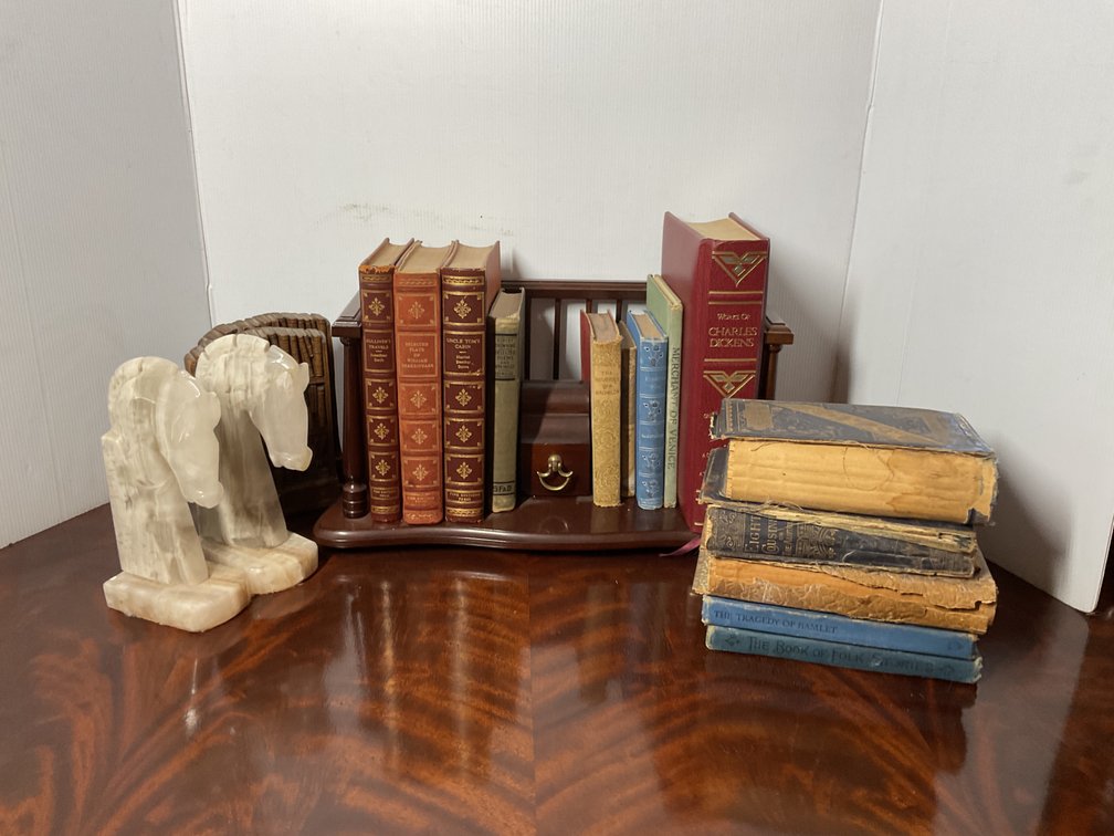 Vintage Books, Bookends & Desktop Organizer