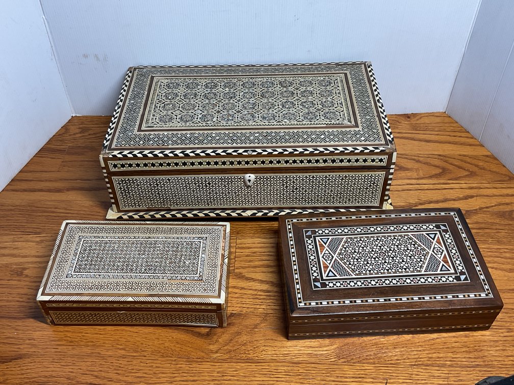 Middle Eastern Style Inlaid Wooden Boxes