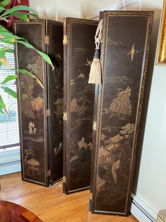 Asian Chinoiserie 4-Panel Folding Screen