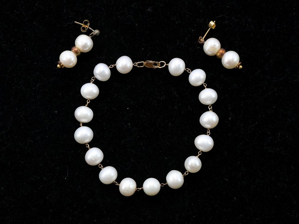 14k YG & Sterling Silver Pearl Set