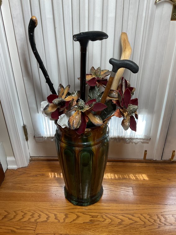 Majolica-Type Umbrella Stand and Walking Sticks