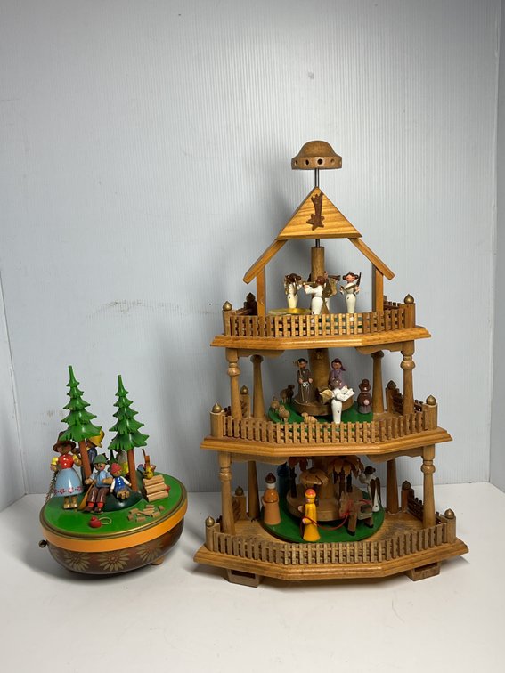 German Wooden Nativity Pyramid & Steinbach Music Box