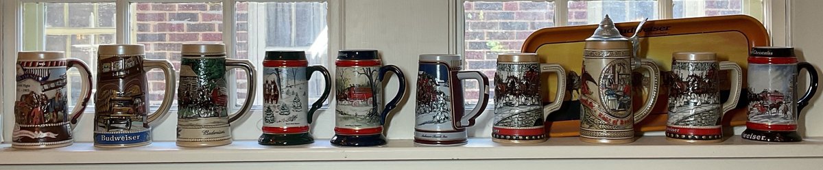 Budweiser Ceramic Steins and Serving Tray