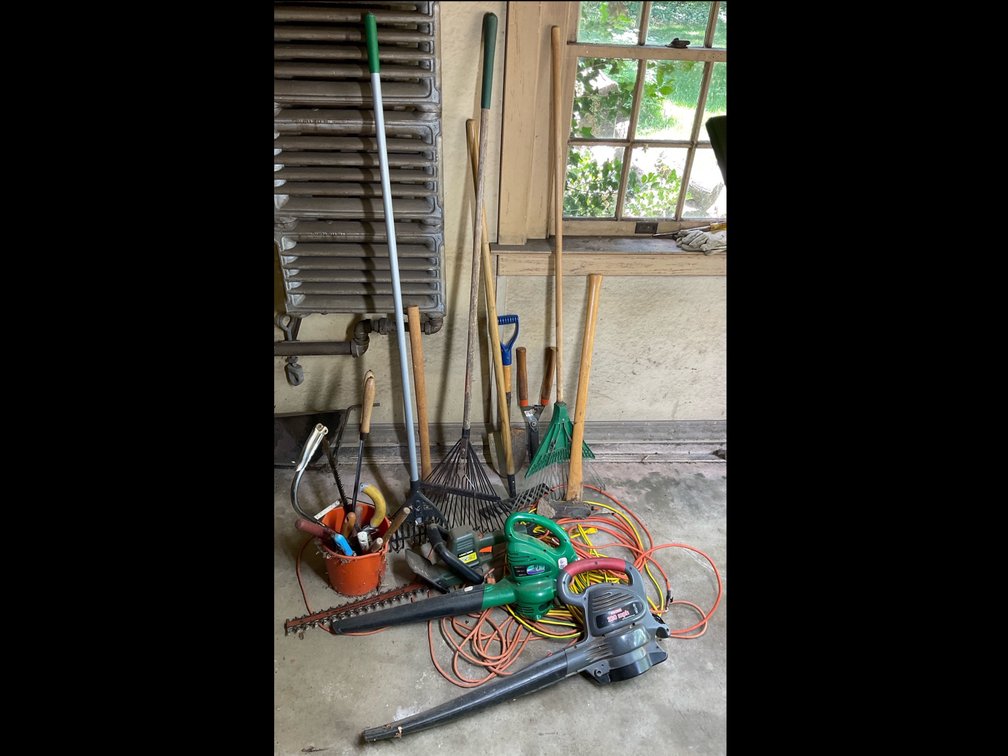Assorted Garden Power Tools and Hand Tools
