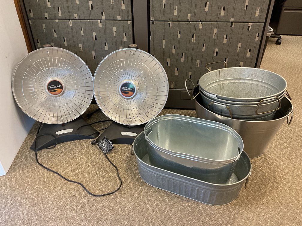 Presto HeatDish Space Heaters and Galvanized Tubs