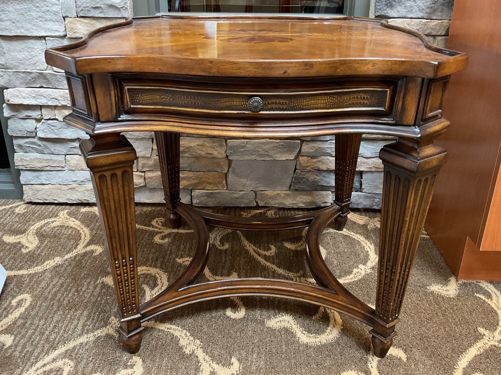 Inlaid Wood Sunburst Side Table