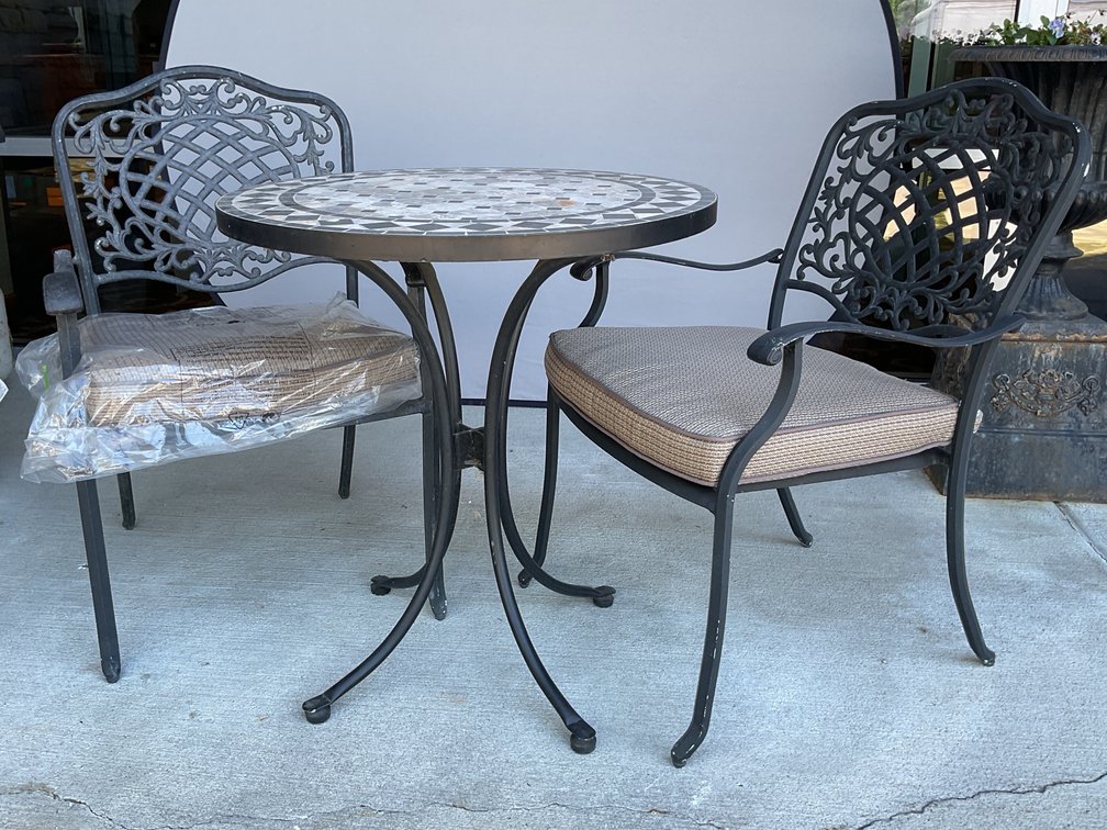 Mosaic Bistro Table and Cast Metal Chairs