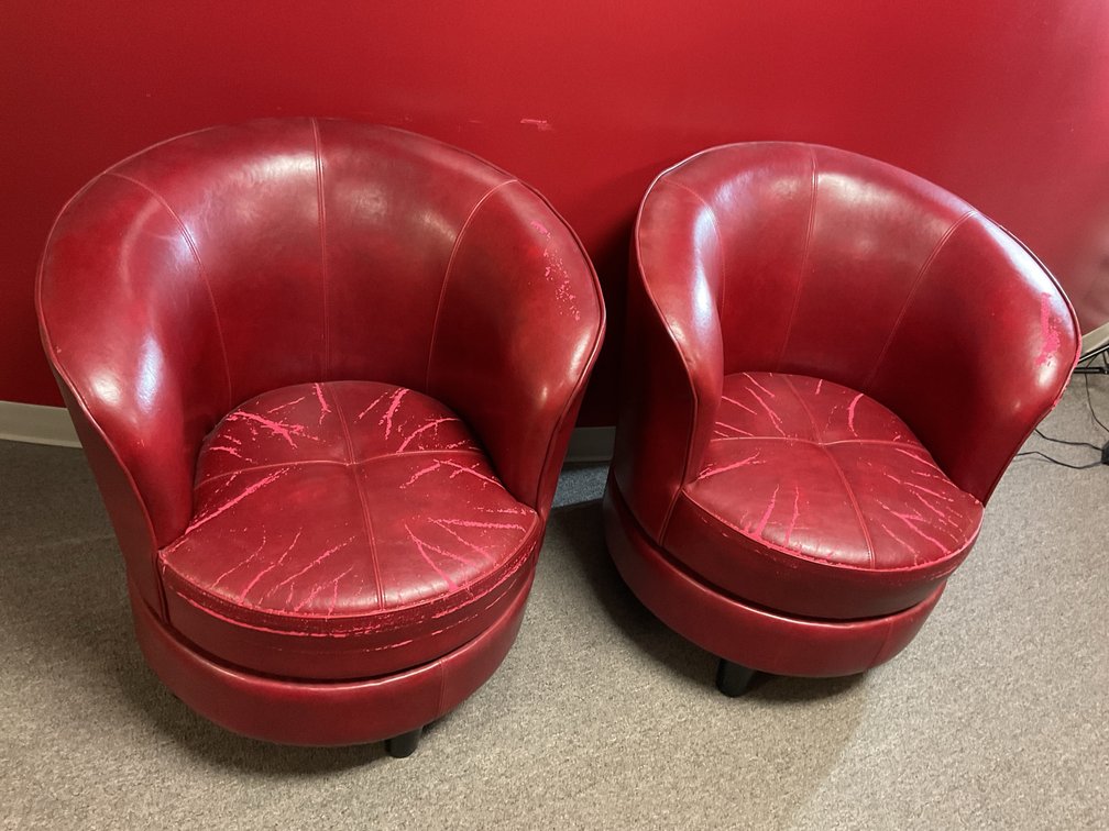 Red Leather Swivel Barrel Chairs