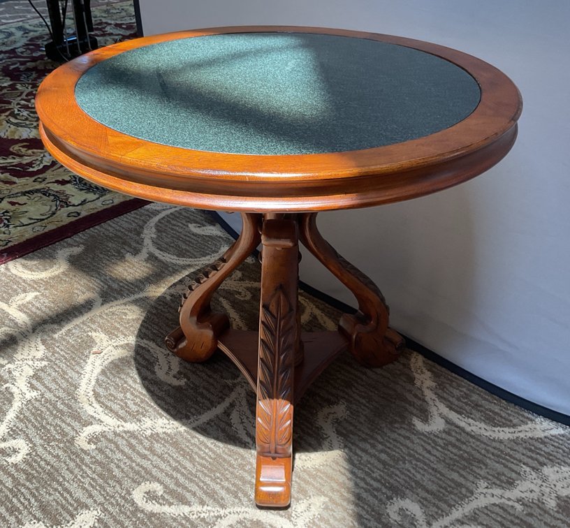 Carved Pedestal Table with Stone Top