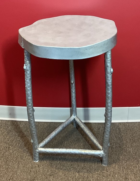 Industrial Cast Metal Faux-Bois Stool