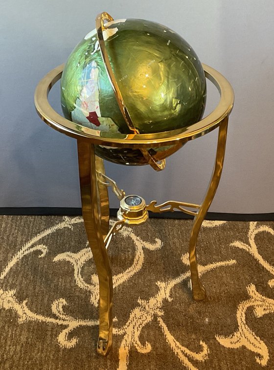 Gemstone Inlaid Floor Globe on Stand