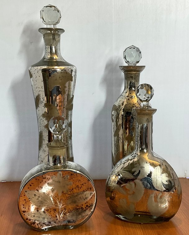 Assorted Mercury Glass Style Decanters