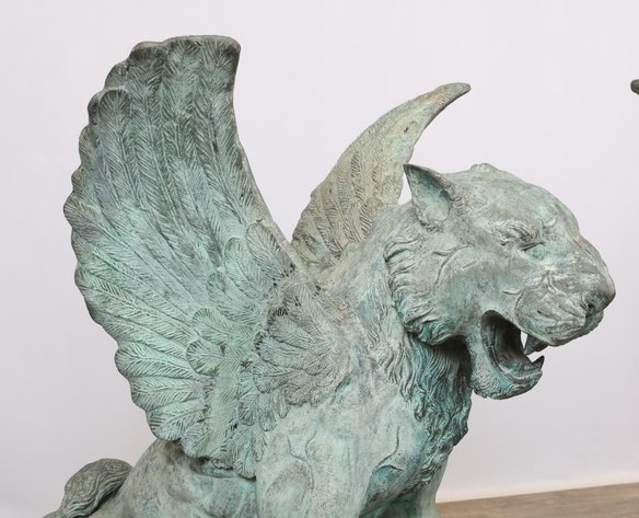 Image for Monumental Patinated Bronze Winged Lion Guardian Statues