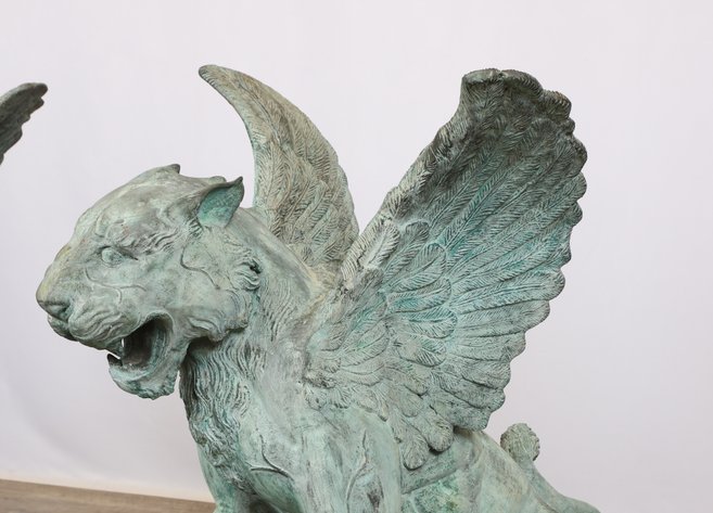 Image for Monumental Patinated Bronze Winged Lion Guardian Statues