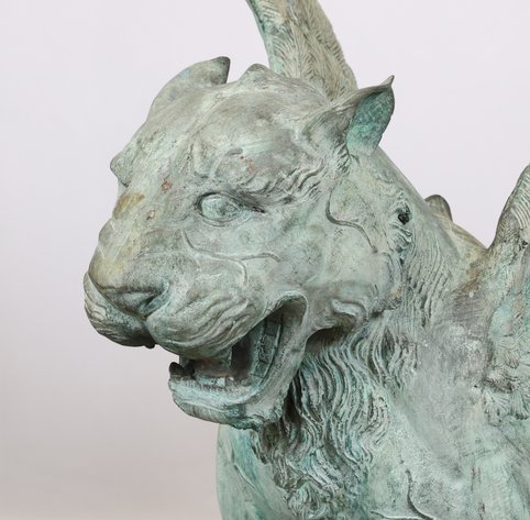 Image for Monumental Patinated Bronze Winged Lion Guardian Statues