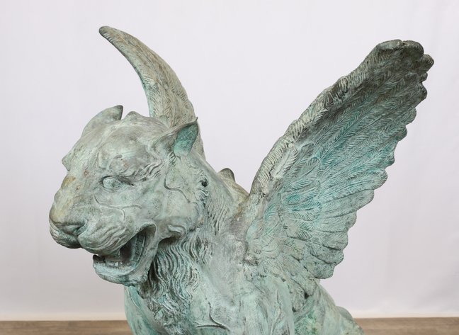 Image for Monumental Patinated Bronze Winged Lion Guardian Statues