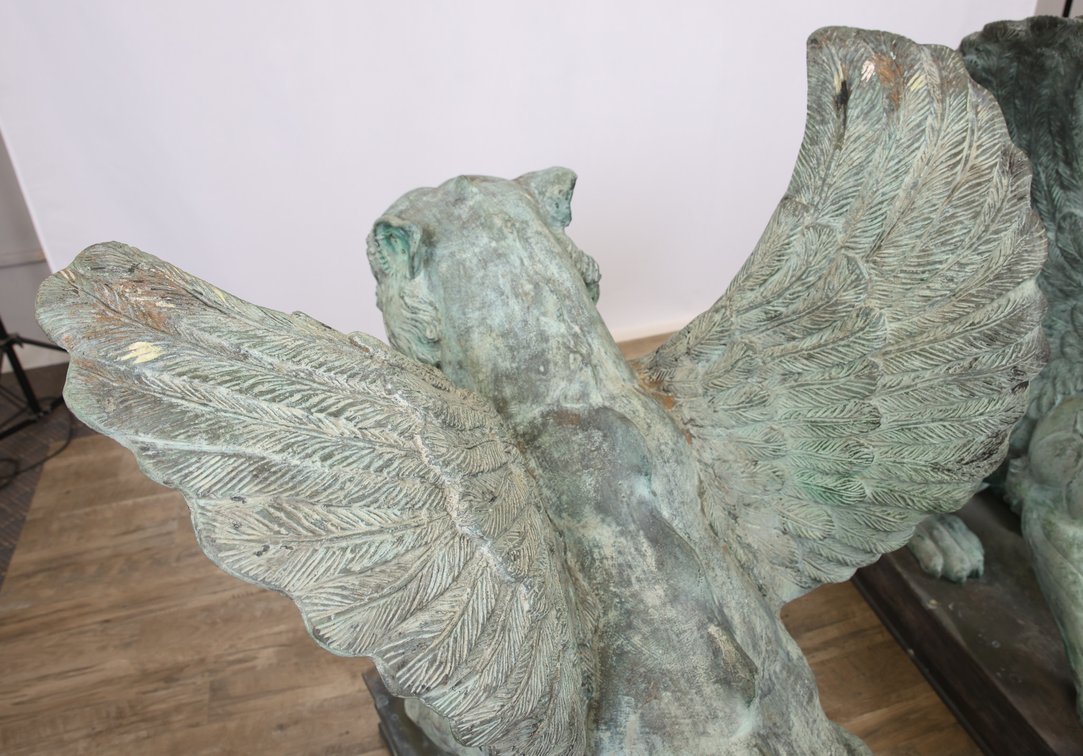 Image for Monumental Patinated Bronze Winged Lion Guardian Statues