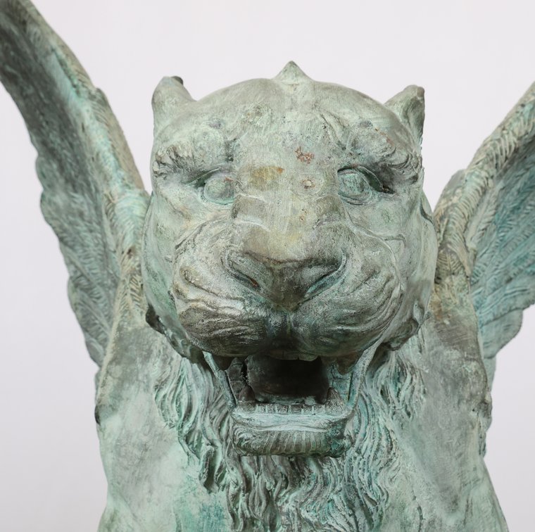 Image for Monumental Patinated Bronze Winged Lion Guardian Statues