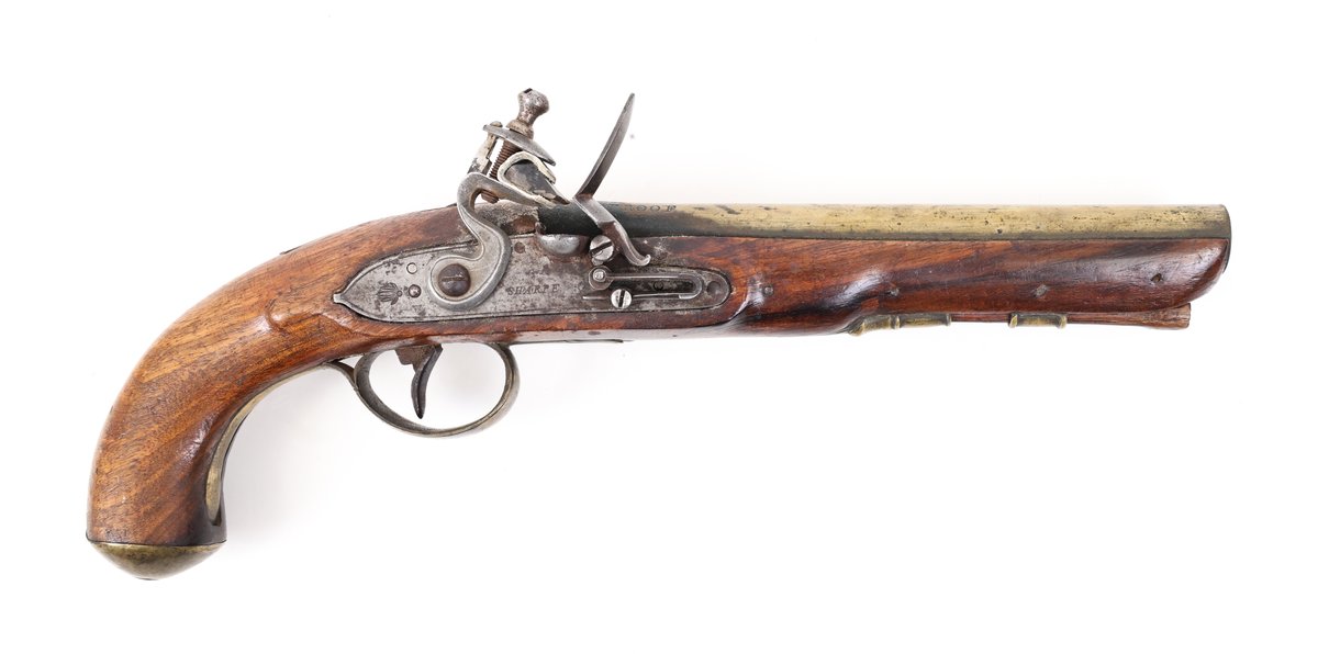 Antique Sharpe Brass Barreled Flintlock Pistol
