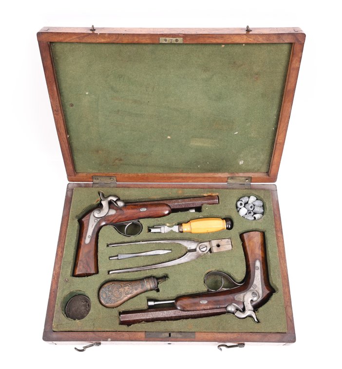 Cased Matched Pair Of Antique Dueling Pistols