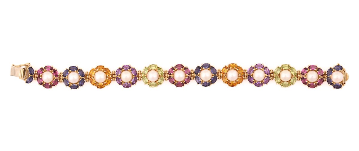 Image for 14K YG Gemstone & Pearl Bracelet
