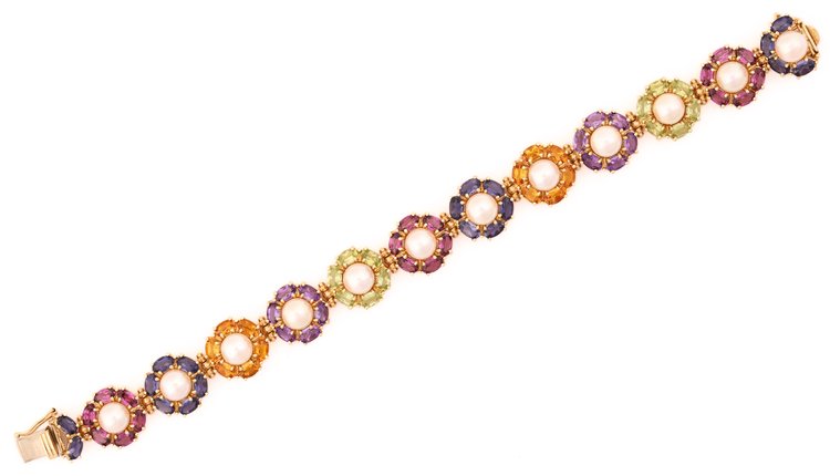 Image for 14K YG Gemstone & Pearl Bracelet