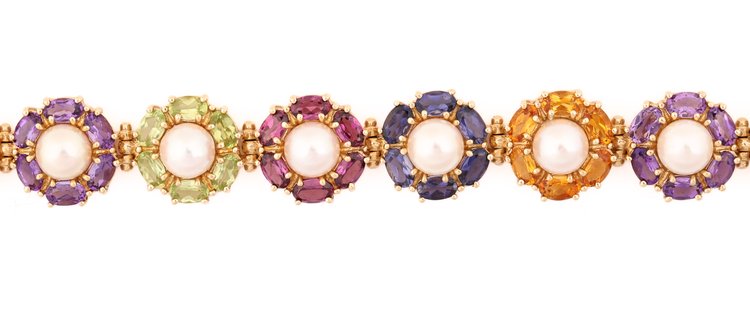 Image for 14K YG Gemstone & Pearl Bracelet