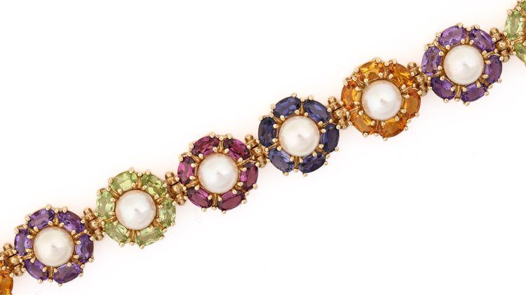 Image for 14K YG Gemstone & Pearl Bracelet